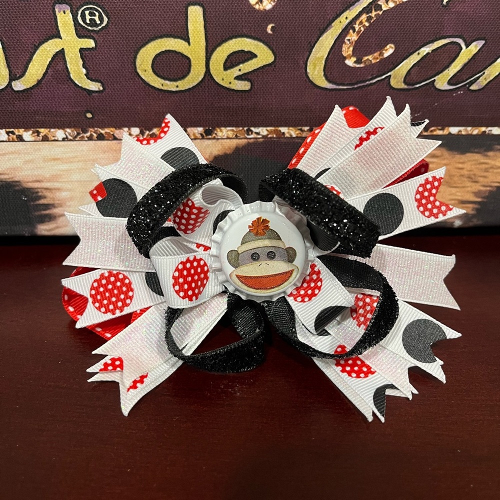Handcrafted Sock Monkey Hair Bow NEW